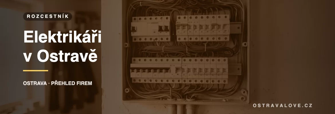 Otevřený rozvaděč s jističi a vodiči, náhledová grafika přehledu elektrikářů v Ostravě