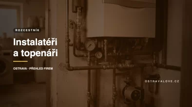 Rozvody vody a plynový kotel v technické místnosti, náhledová grafika přehledu instalatérů v Ostravě