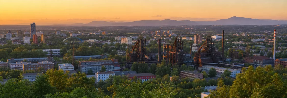 Panorama Ostravy a Dolních Vítkovic při západu slunce