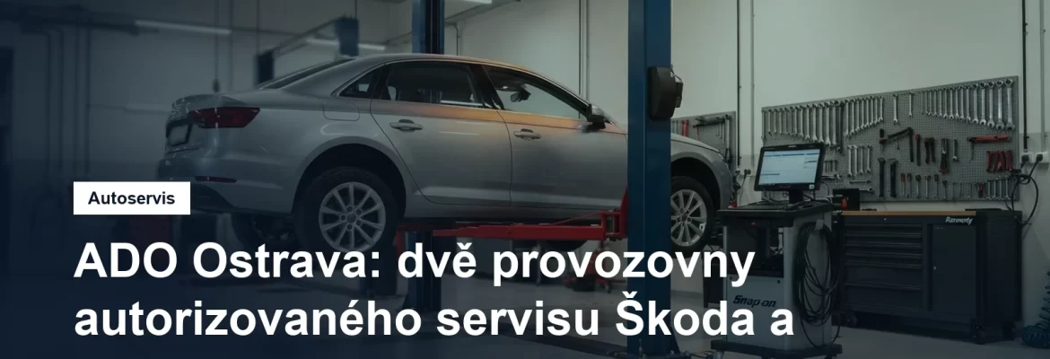 Servisní hala autorizovaného autoservisu v Ostravě, osobní vůz na zvedáku a pracoviště s diagnostickým přístrojem