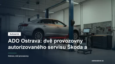 Servisní hala autorizovaného autoservisu v Ostravě, osobní vůz na zvedáku a pracoviště s diagnostickým přístrojem