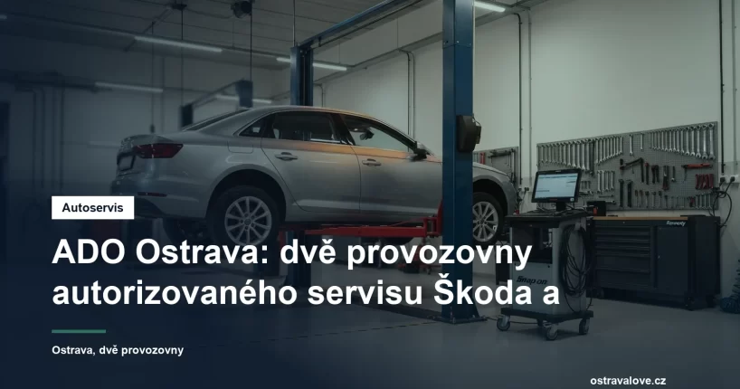 Servisní hala autorizovaného autoservisu v Ostravě, osobní vůz na zvedáku a pracoviště s diagnostickým přístrojem