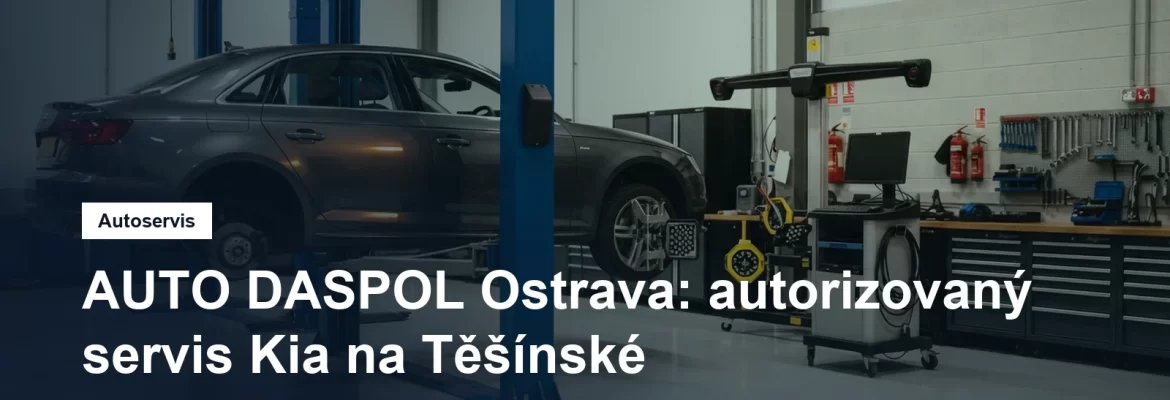 Servisní hala autorizovaného autoservisu v Ostravě, osobní vůz na zvedáku a vedle něj diagnostický vozík s přístrojem