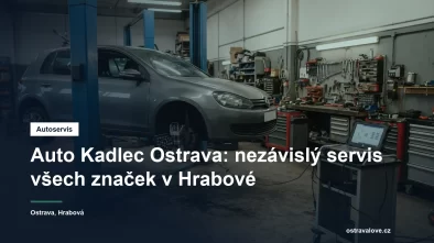 Dílna nezávislého autoservisu v Ostravě, osobní vůz na zvedáku a vedle něj pojízdný diagnostický přístroj