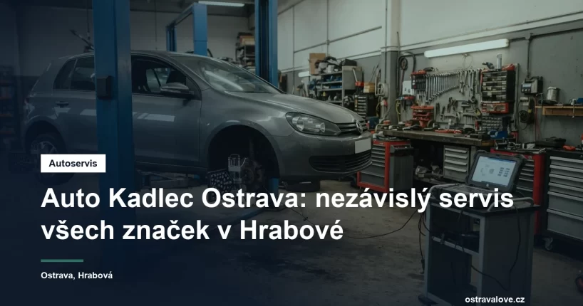 Dílna nezávislého autoservisu v Ostravě, osobní vůz na zvedáku a vedle něj pojízdný diagnostický přístroj