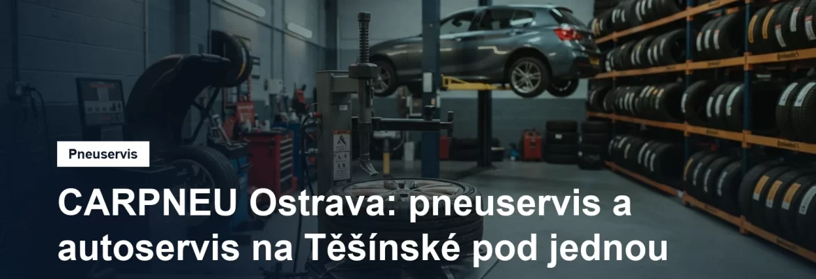 Pneuservisní dílna v Ostravě, montážní stroj s koly a vyvažovačka vedle zvedáku