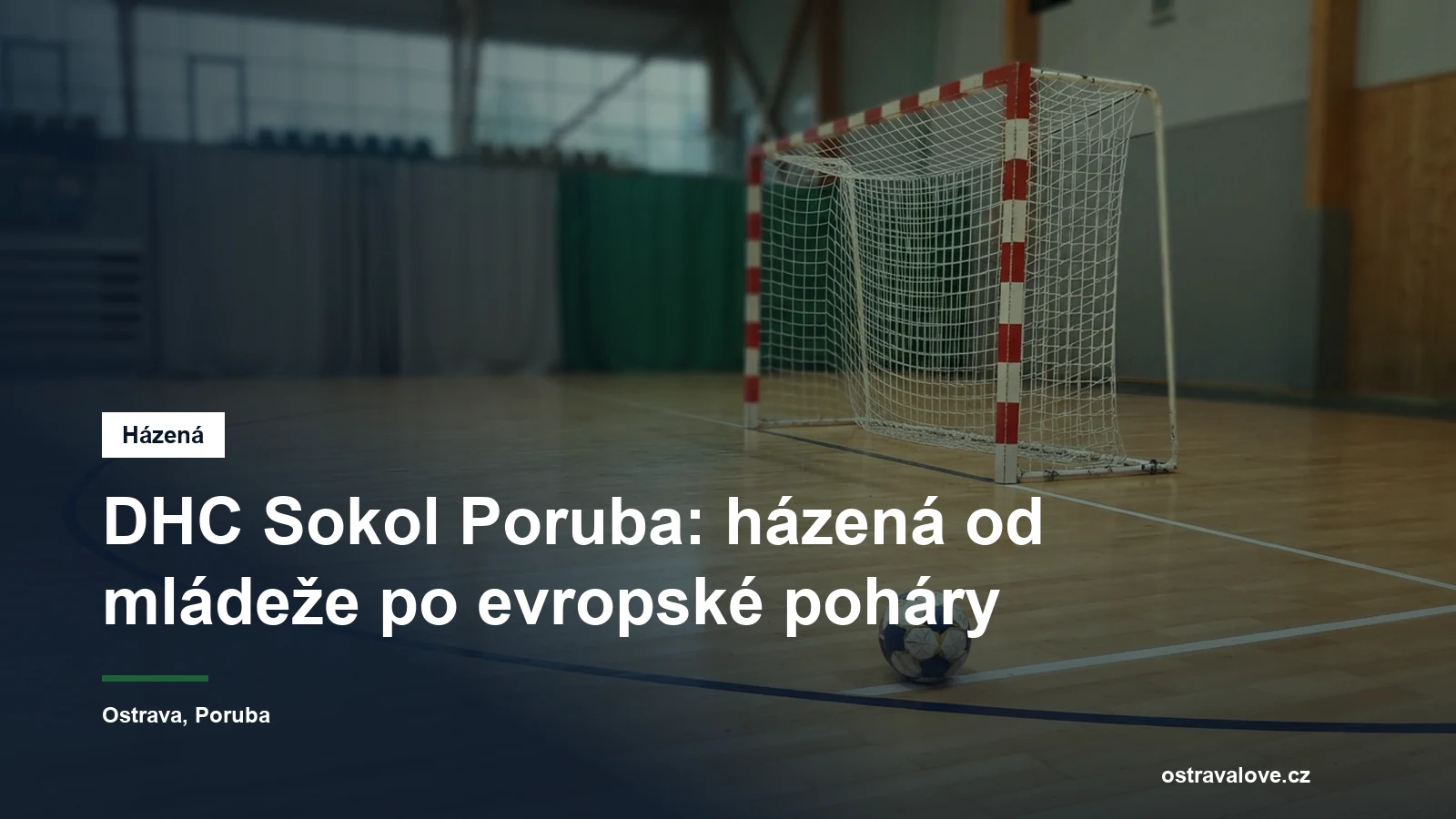 Házenkářská branka a míč na palubovce haly