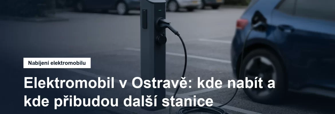 Nabíjecí sloupek s připojeným kabelem na městském parkovišti
