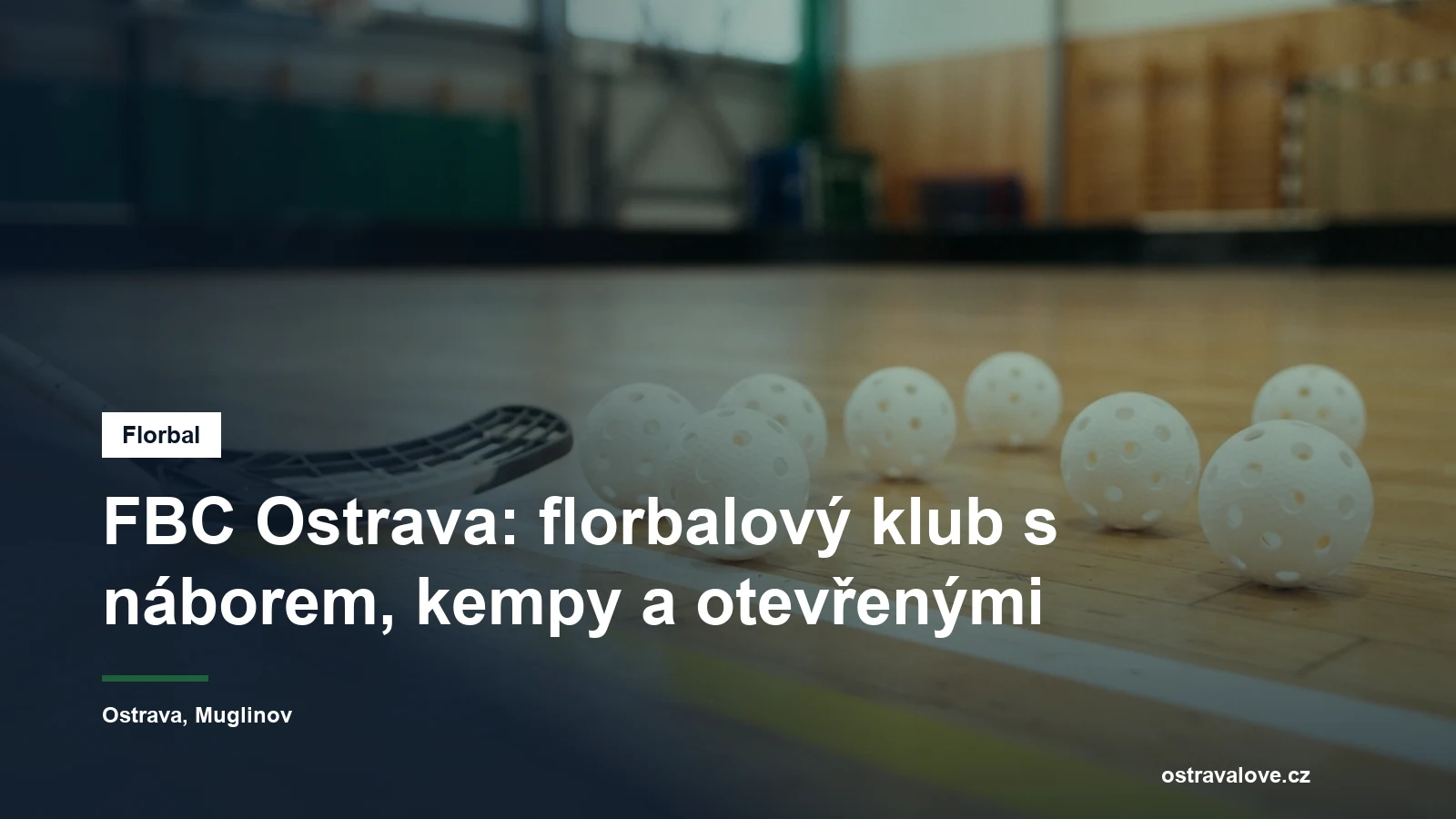Florbalové míčky a hokejka na palubovce haly
