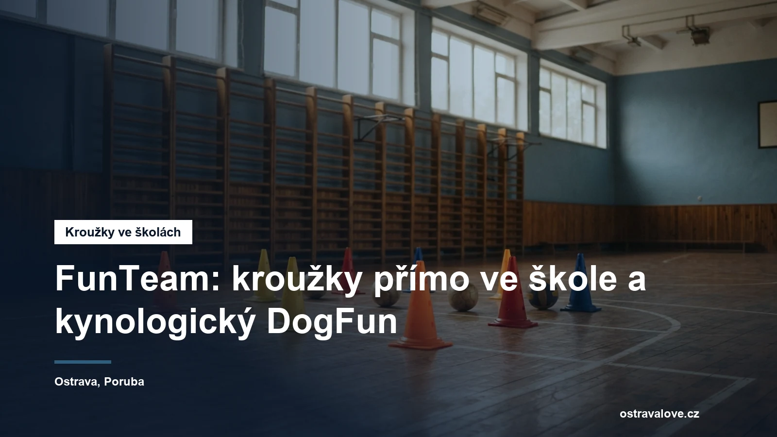 Míče a kužely připravené v tělocvičně