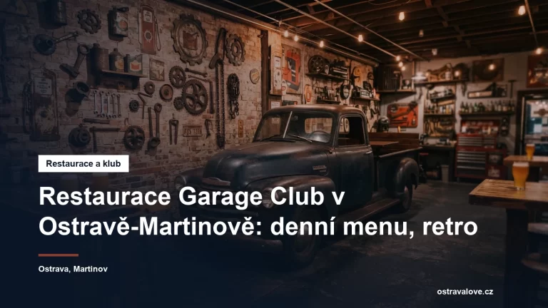 Retro interiér restaurace v duchu staré garáže, veterán a pivo na dřevěném stole