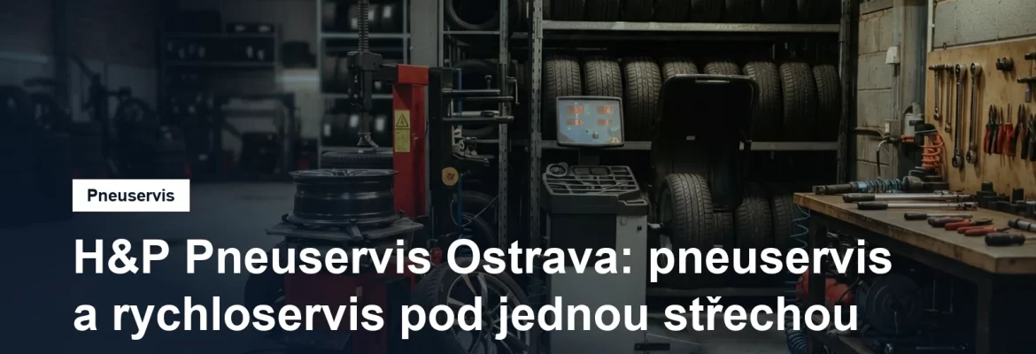 Pneuservisní dílna, přezouvačka a vyvažovačka kol vedle regálu s uskladněnými sadami pneumatik