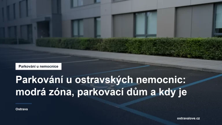 Modře orámované parkovací místo u nemocničního pavilonu