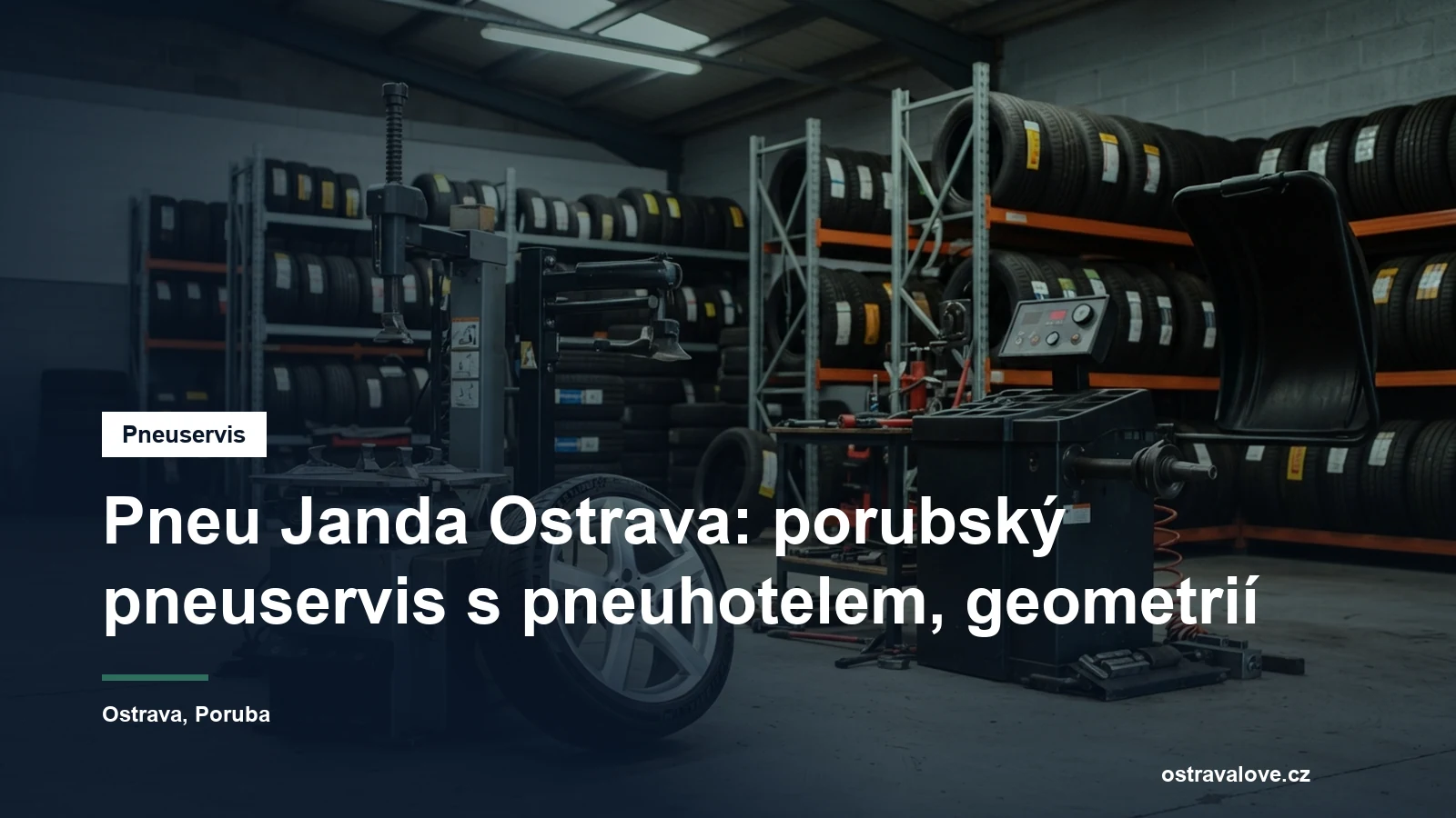 Pneuservisní dílna v Ostravě, přezouvačka s vyvažovačkou a hliníkové kolo opřené o stroj