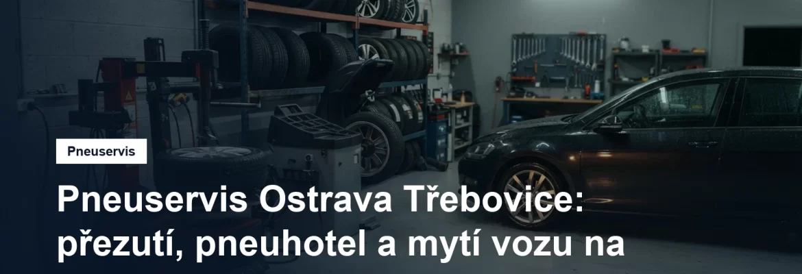 Pneuservisní dílna v Ostravě, montážní stroj s kolem a regál se sadami pneumatik