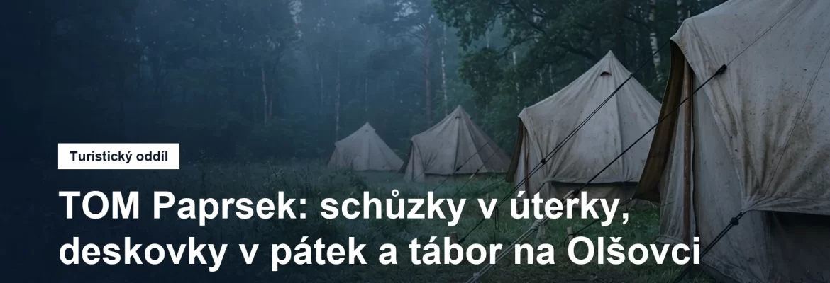 Stanová základna na louce mezi stromy
