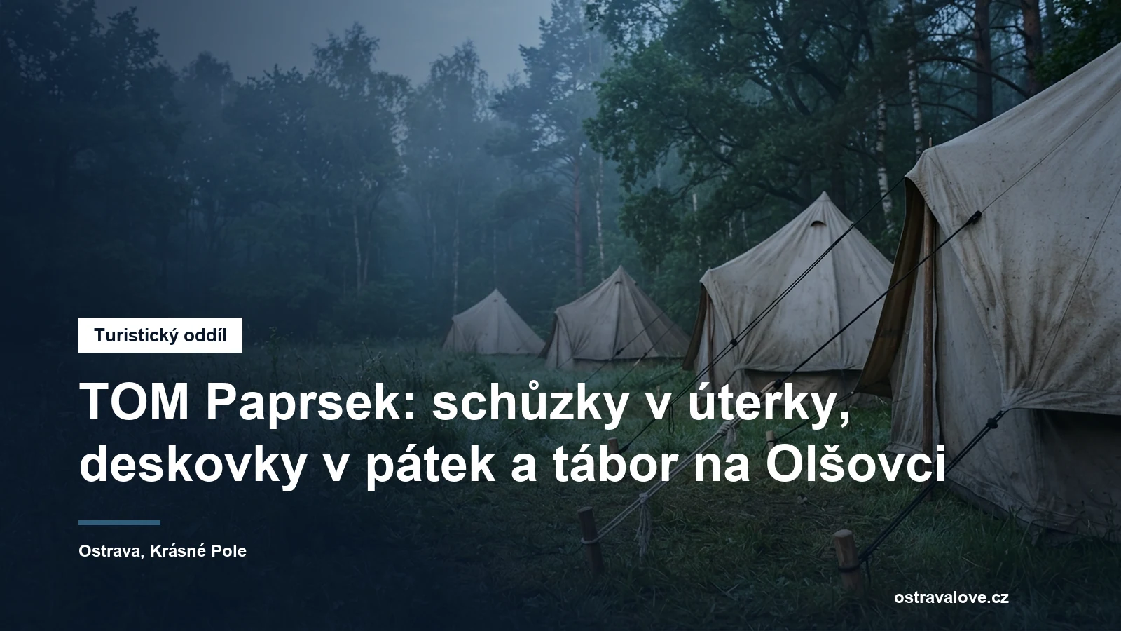 Stanová základna na louce mezi stromy