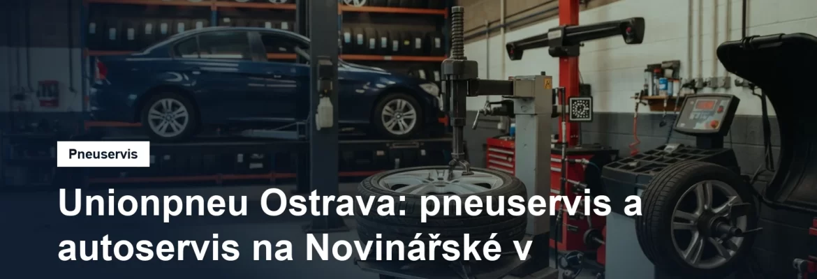 Pneuservisní dílna v Ostravě, montážní stroj s kolem a vyvažovačka vedle zvedáku