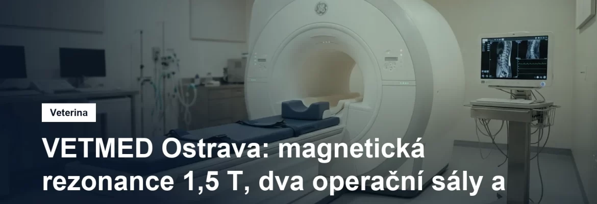 Veterinární pracoviště magnetické rezonance s tunelem přístroje a vyšetřovacím stolem