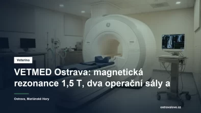 Veterinární pracoviště magnetické rezonance s tunelem přístroje a vyšetřovacím stolem