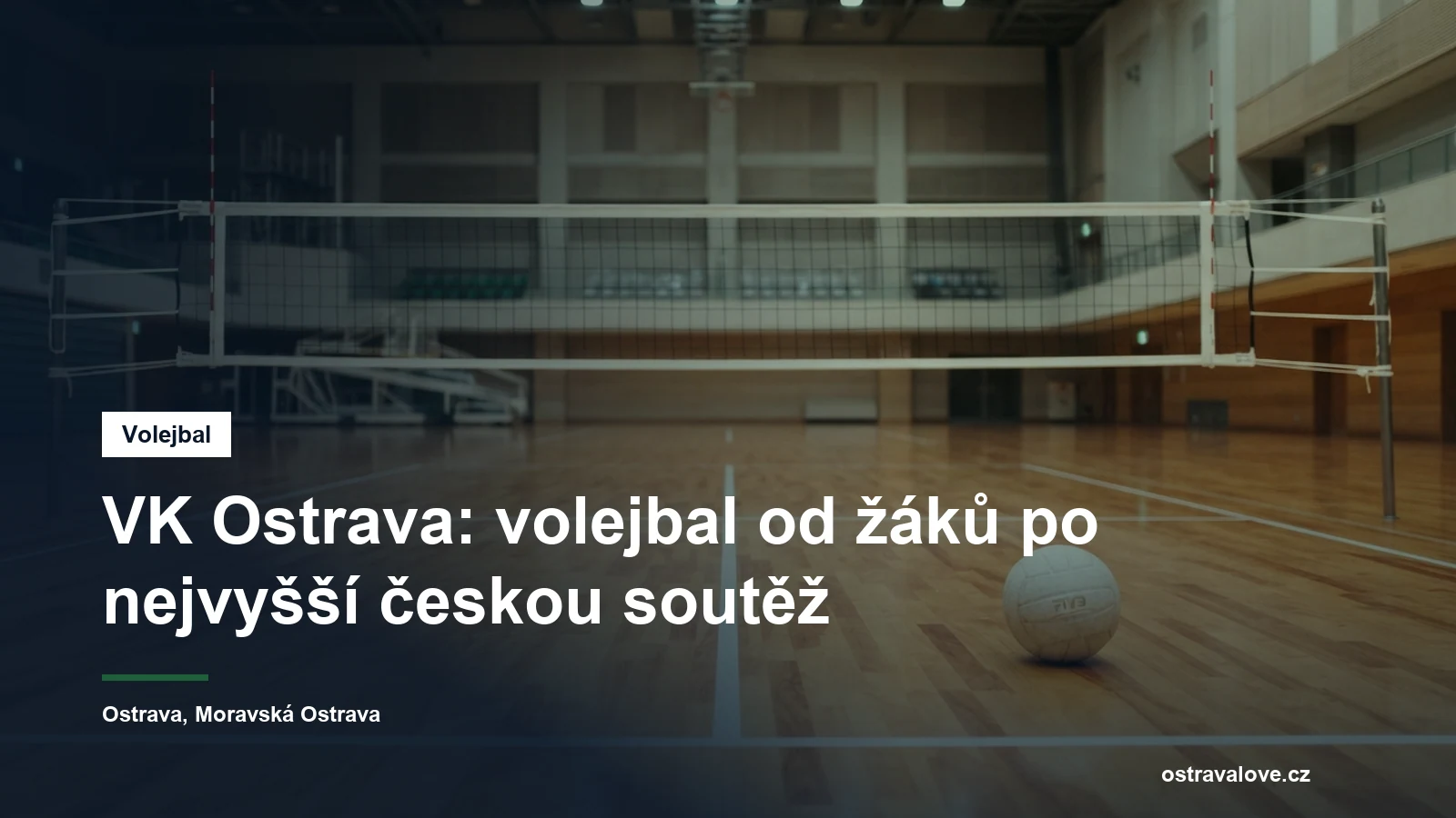 Volejbalová síť napnutá přes hřiště v prázdné hale