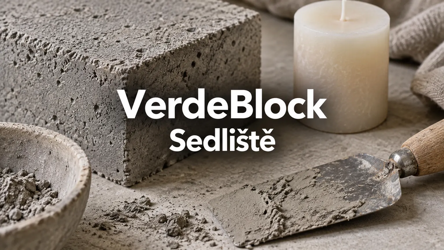 Betonový vzorek, špachtle a svíčka – VerdeBlock, Sedliště