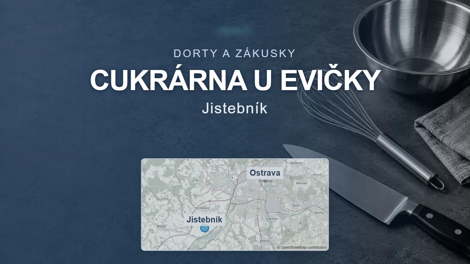Cukrárna U Evičky, Jistebník – obecný tematický motiv a orientační mapa obce u Ostravy