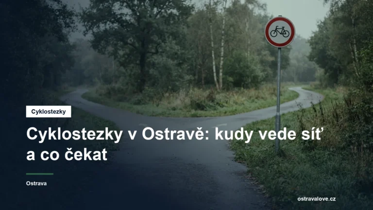 Rozdvojení cyklostezky s dopravní značkou a zeleným pásem