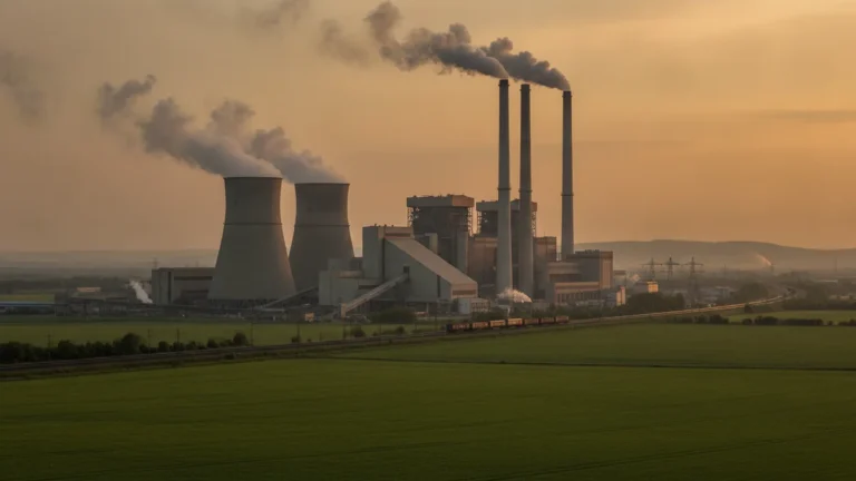Průmyslový areál tepelné elektrárny s komíny