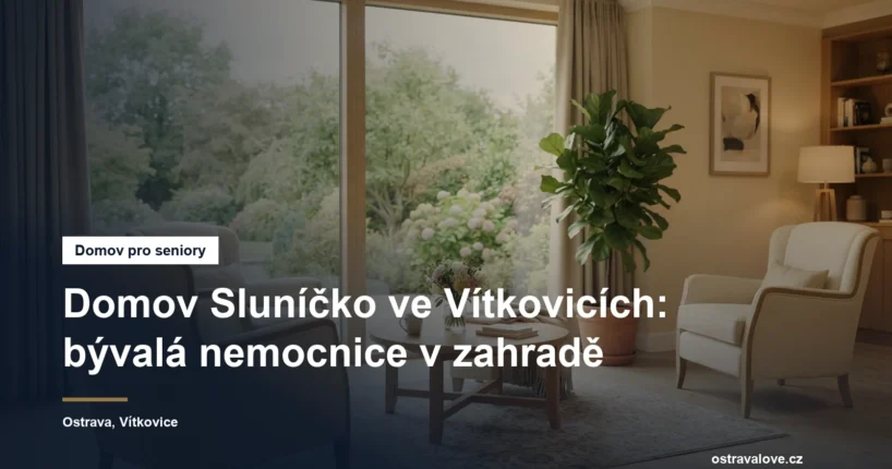 Prosvětlená společenská místnost pobytového zařízení s křesly a oknem do zahrady