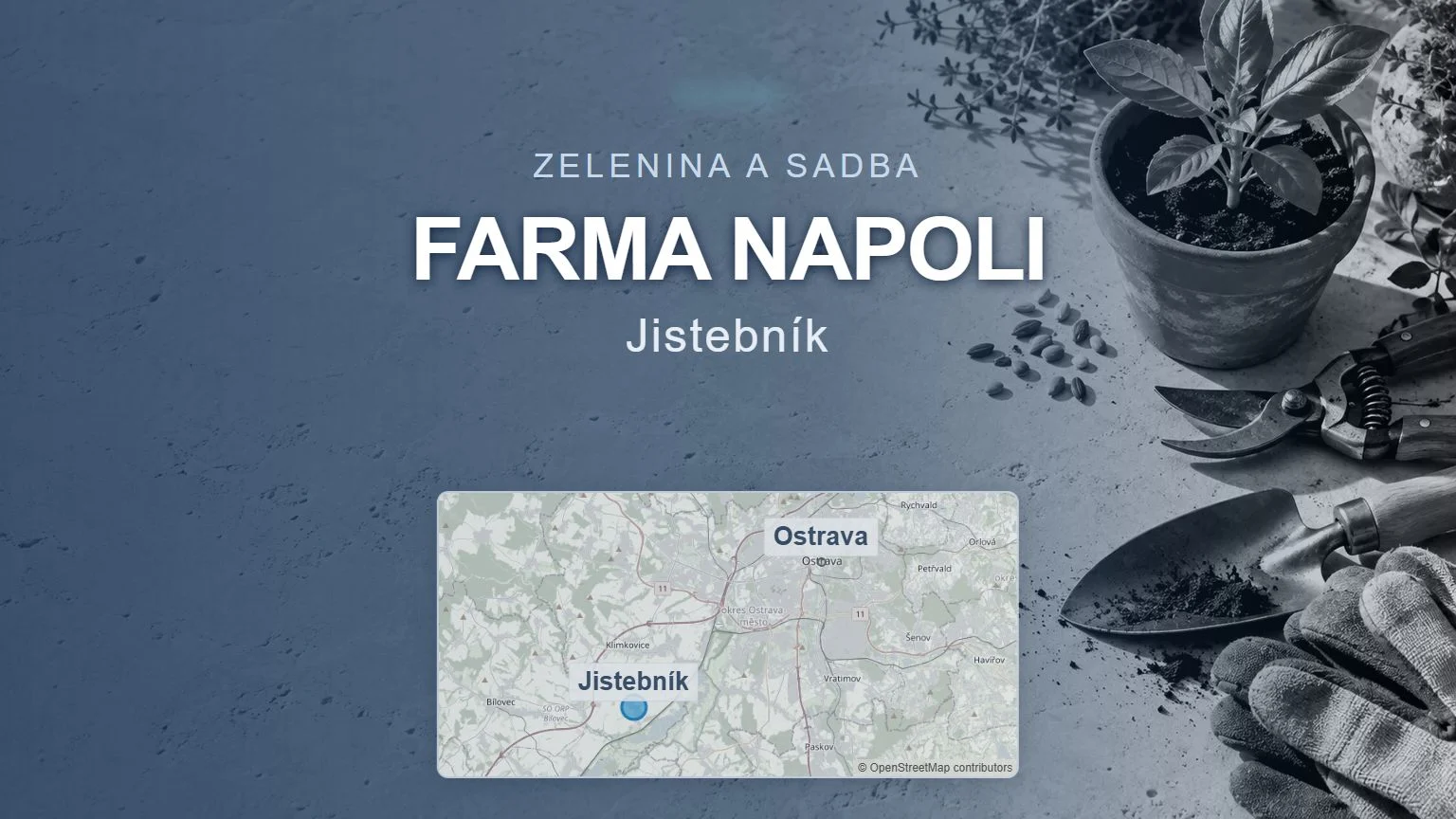 Farma NAPOLI, Jistebník – obecný tematický motiv a orientační mapa obce u Ostravy