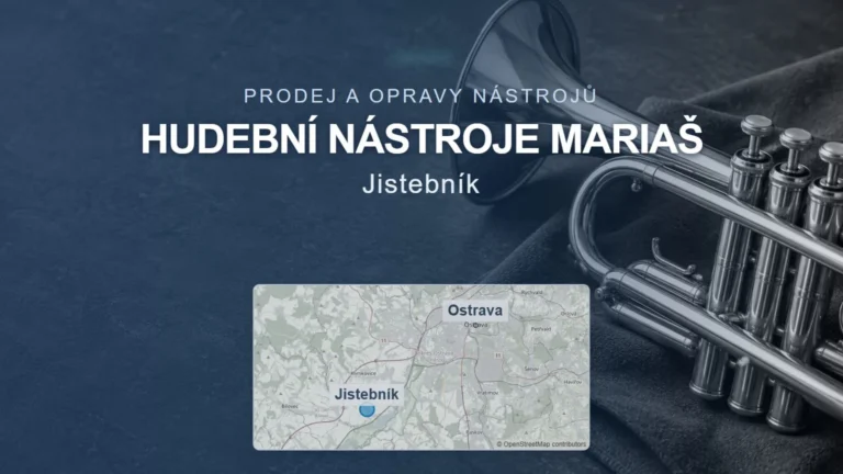 Hudební nástroje Mariaš, Jistebník – obecný tematický motiv a orientační mapa obce u Ostravy