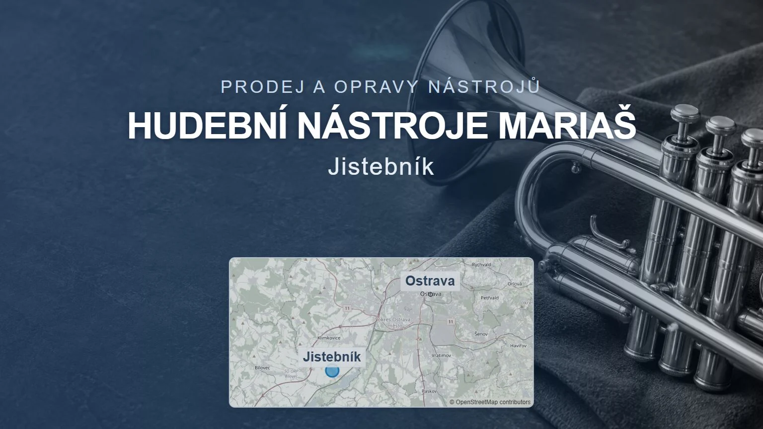 Hudební nástroje Mariaš, Jistebník – obecný tematický motiv a orientační mapa obce u Ostravy