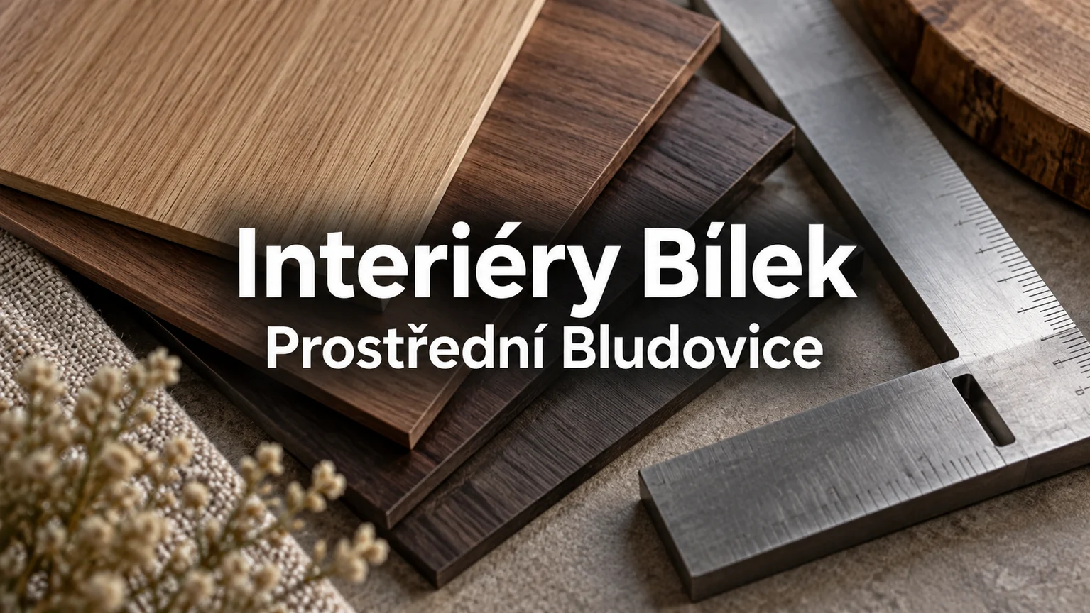 Vzorky dřeva a truhlářský úhelník – Interiéry Bílek, Prostřední Bludovice