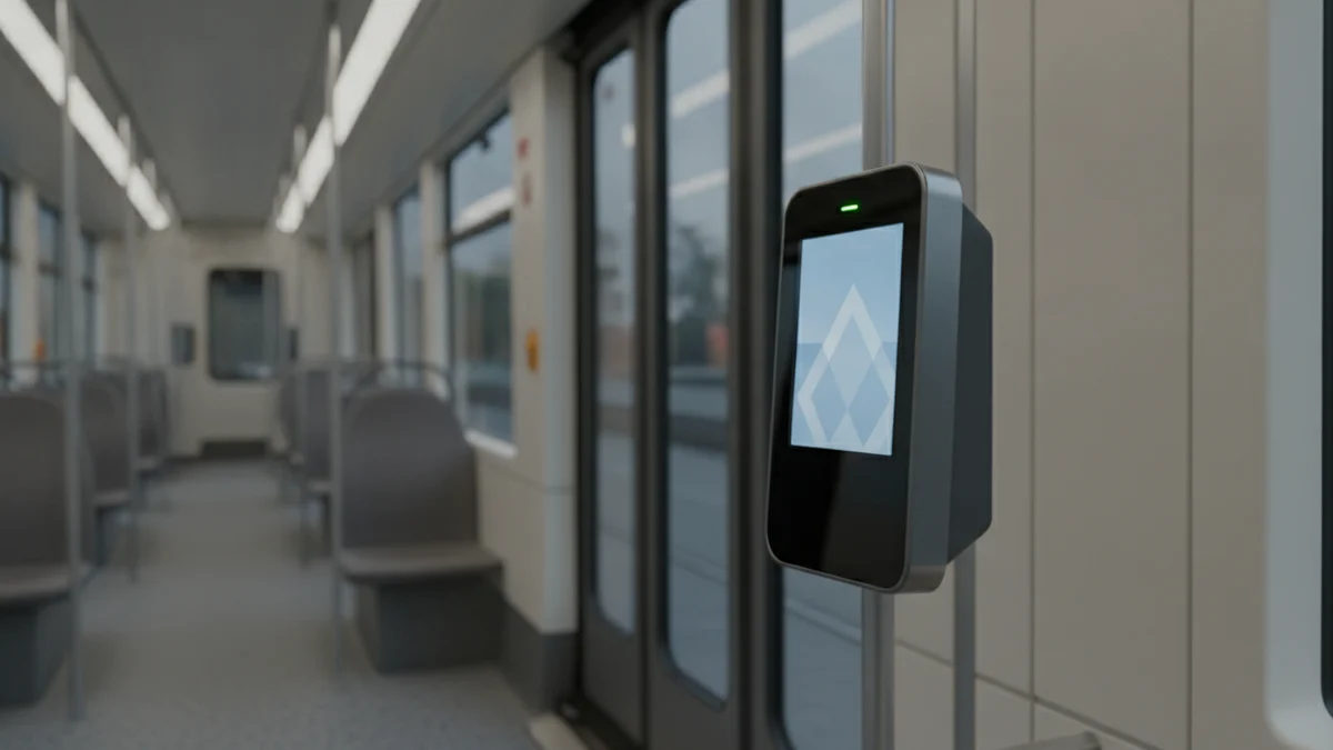 Terminál pro platbu kartou u dveří tramvaje