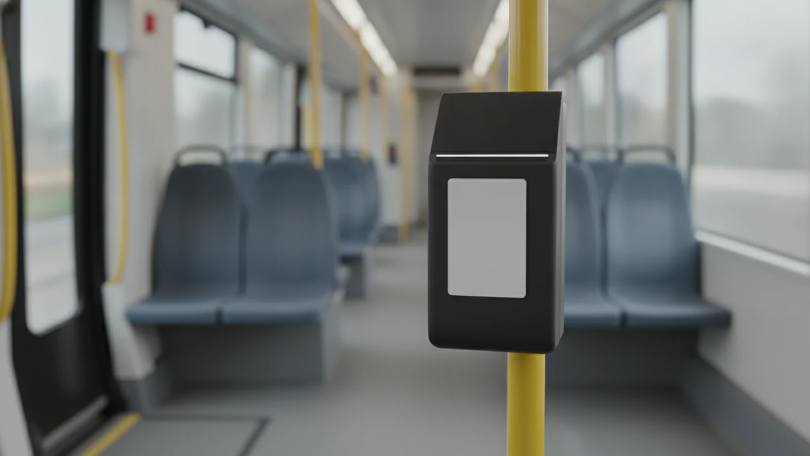 Terminál na platbu kartou v prázdné tramvaji