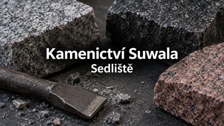 Vzorky žuly a kamenické dláto – Kamenictví Suwala, Sedliště