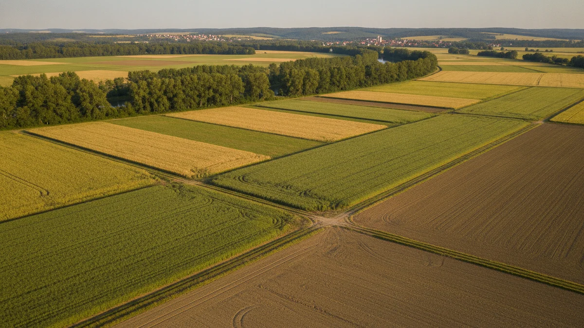 Rovinaté zemědělské pole s řadou stromů
