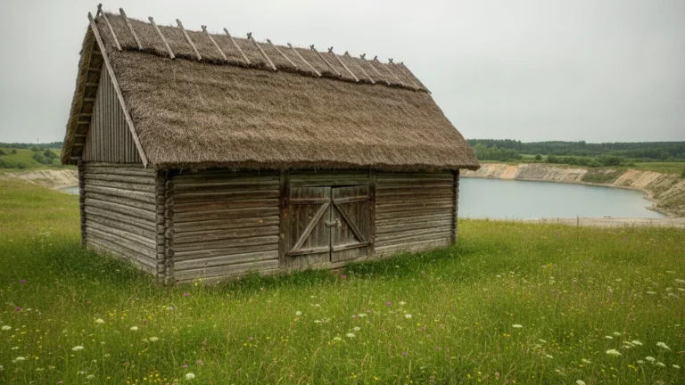 Stará dřevěná stodola s doškovou střechou