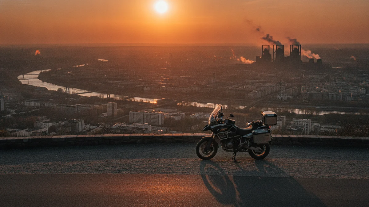 Motocykl zaparkovaný u silnice nad Ostravou