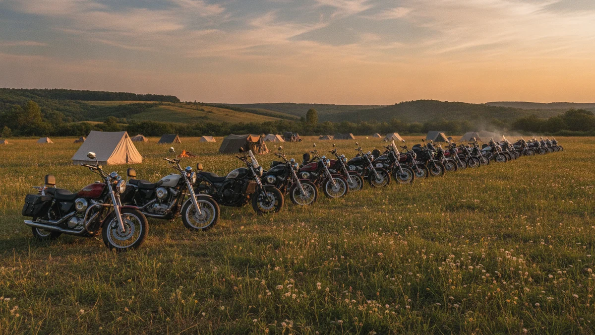 Řada motocyklů na setkání motorkářů