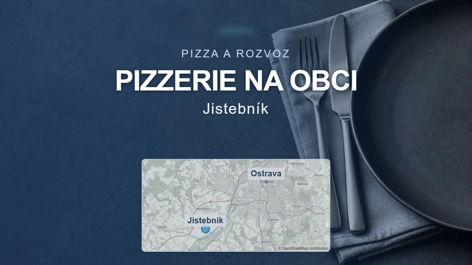 Pizzerie Na Obci, Jistebník – obecný tematický motiv oboru a orientační mapa obce u Ostravy