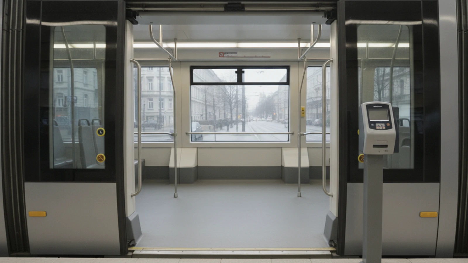Dveře tramvaje na zastávce