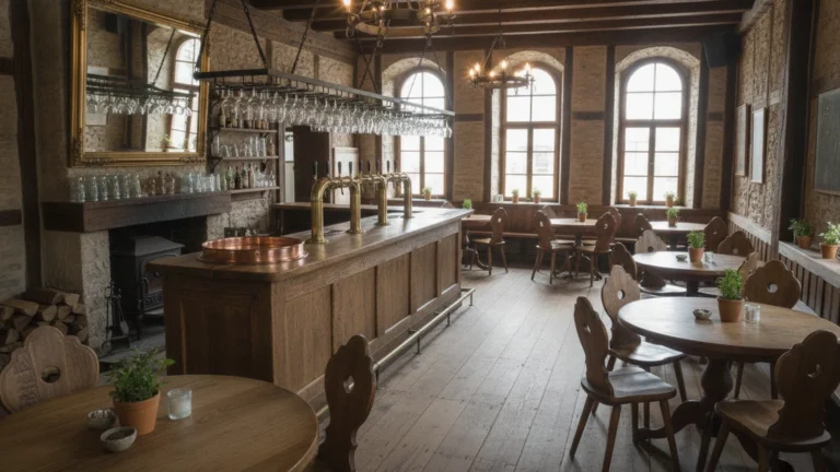 Výčep a stoly ve vesnické restauraci