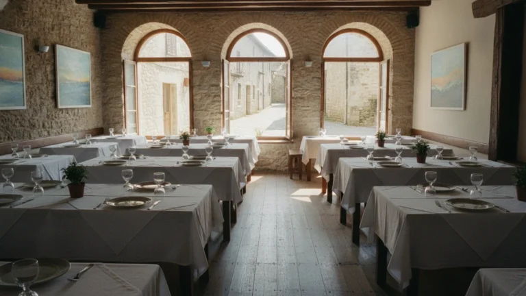 Prostřený stůl v restauraci na vesnici