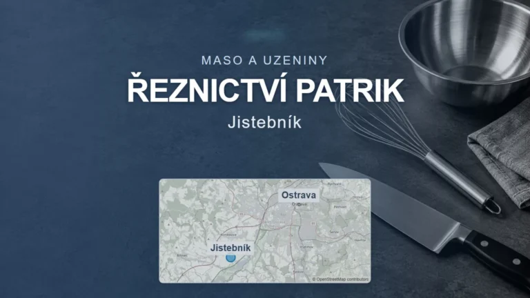 Řeznictví Patrik, Jistebník – obecný tematický motiv a orientační mapa obce u Ostravy