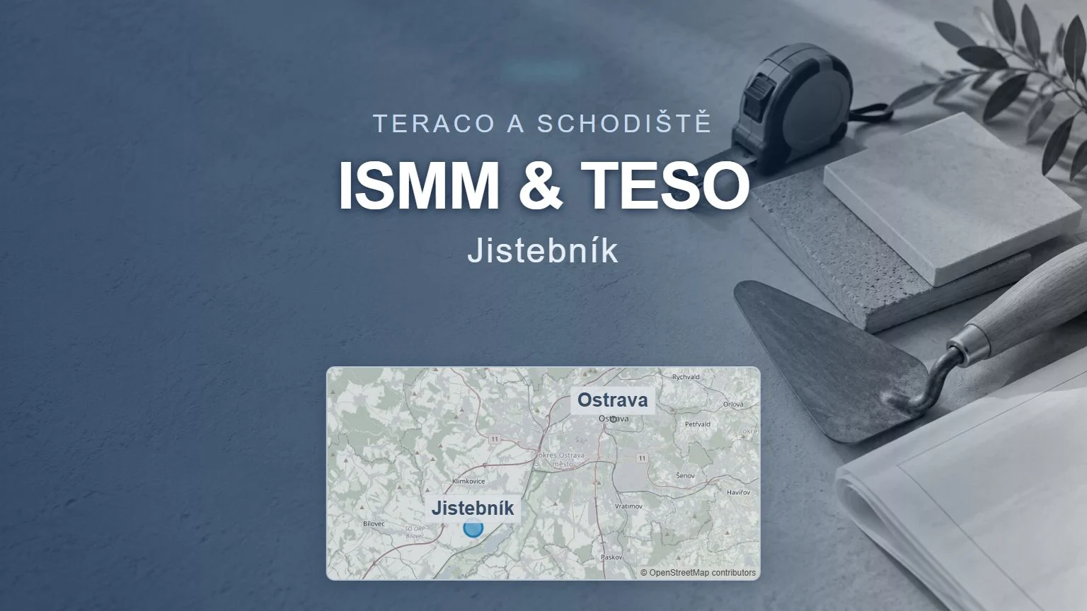 ISMM & TESO, Jistebník – obecný tematický motiv a orientační mapa obce u Ostravy