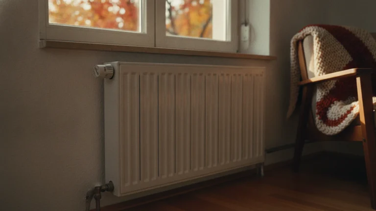 Radiátor s termostatickou hlavicí pod oknem v bytě