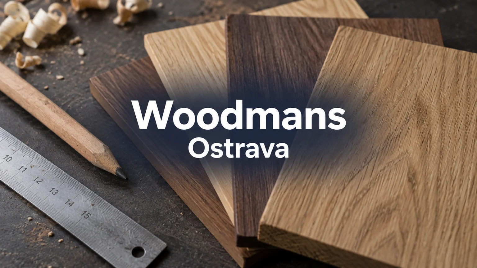 Vzorky dřeva, tužka a pravítko – Woodmans, Ostrava