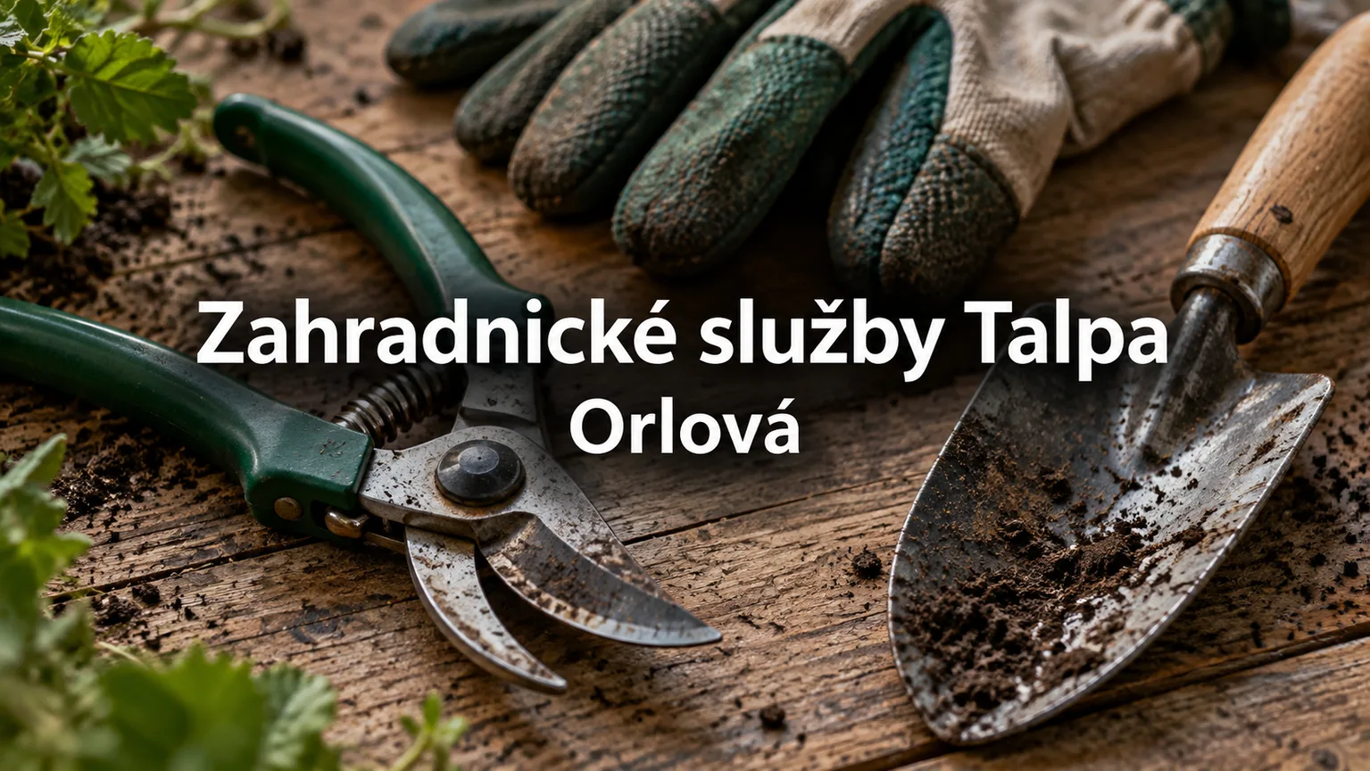 Zahradnické nůžky, lopatka a rukavice – Zahradnické služby Talpa, Orlová